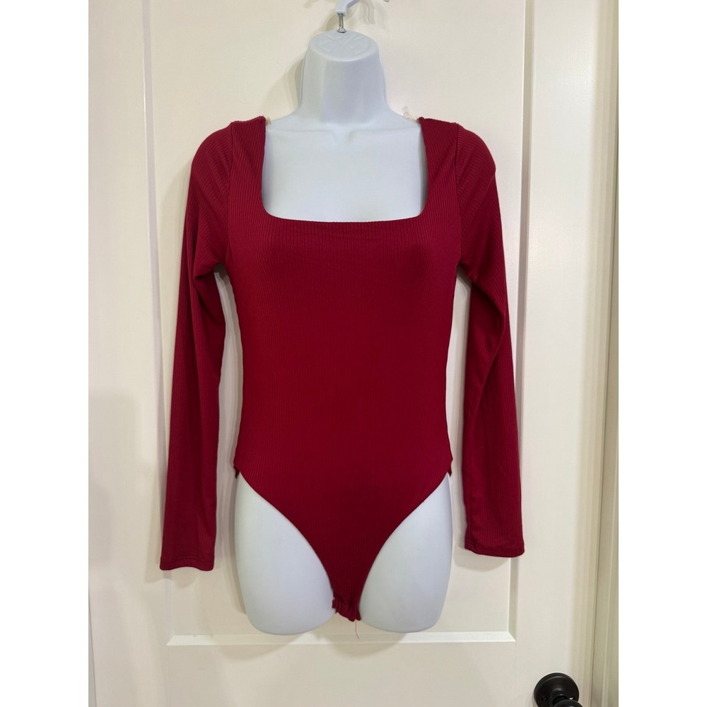 Heart‎ & Hips Women's M Dark Red Long Sleeve Knit Bikini Bodysuit NEW